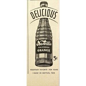 Nesbitt's California Orange Bottled Drink "DELICIOUS 5 Cents" Vtg Print Ad 1942